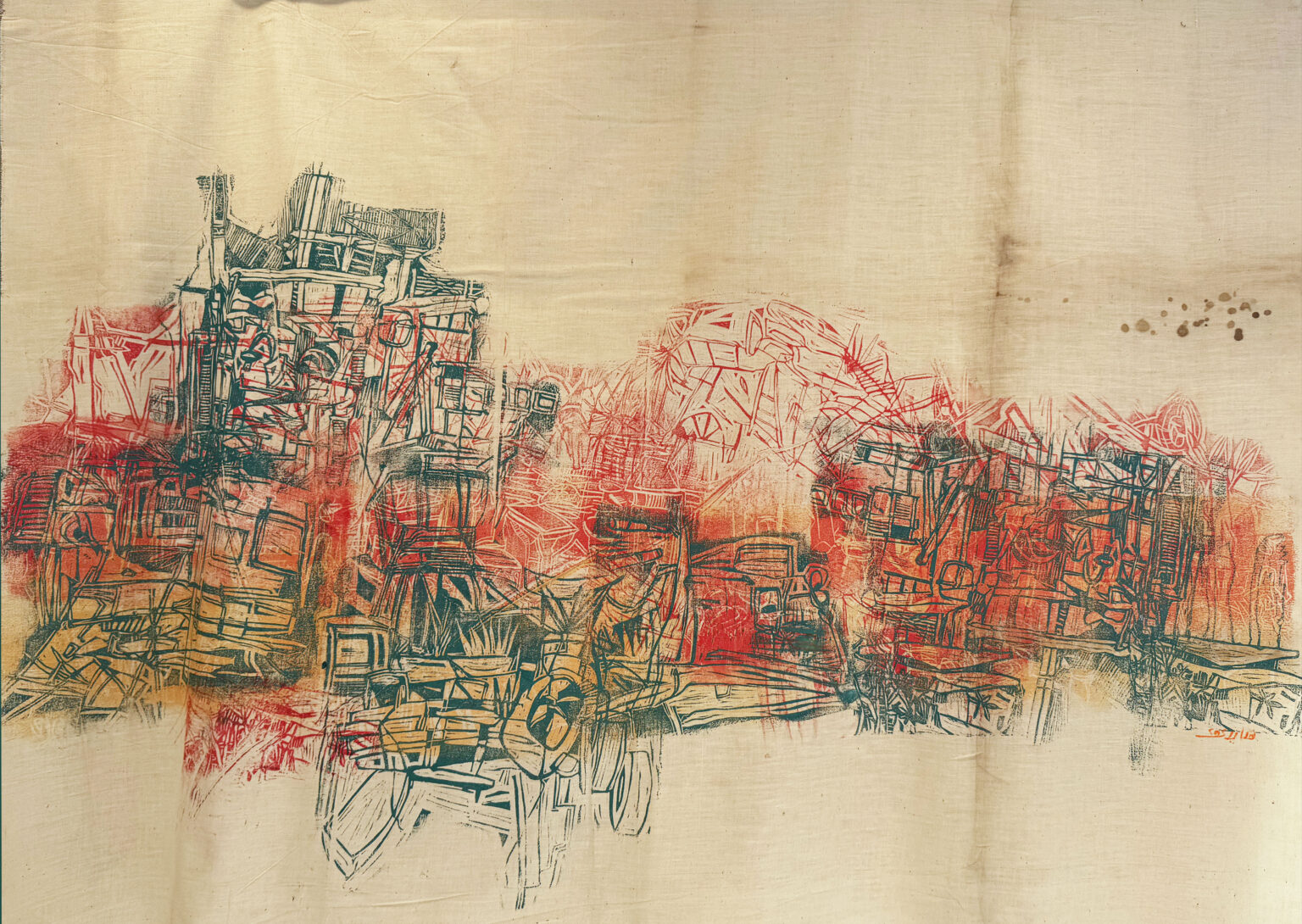 01) Haidy Mohamed Hassan – Linocut on Fabric – 124 × 93 cm – 2025.