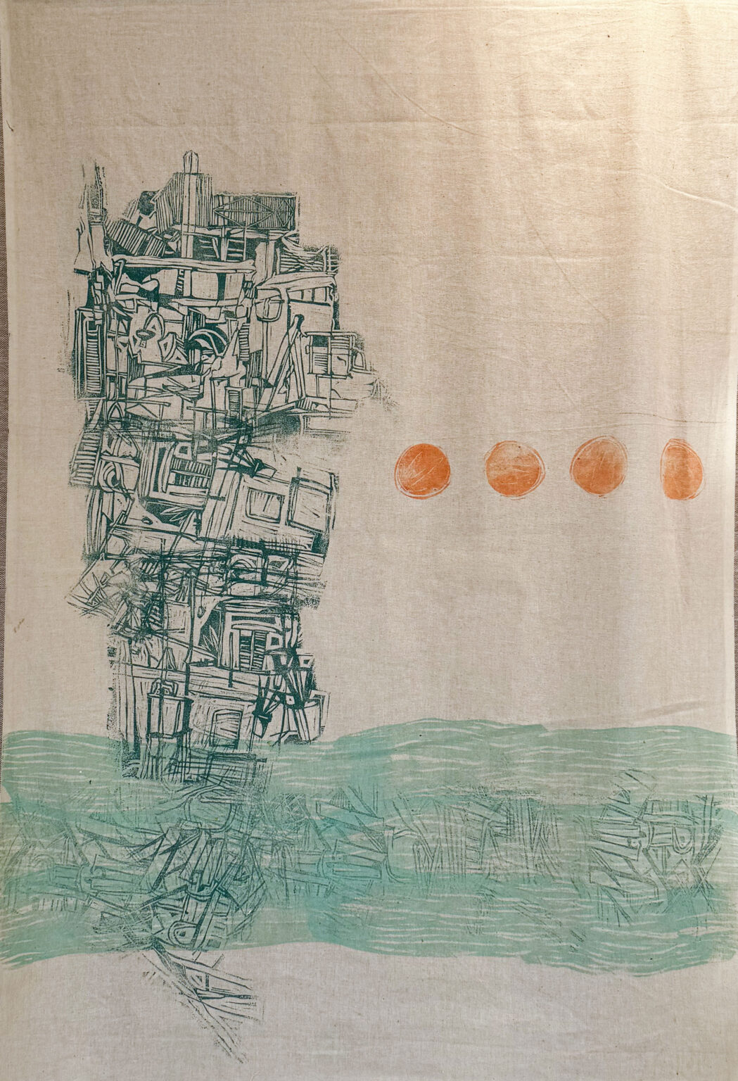 12) Haidy Mohamed Hassan – Linocut on Fabric – 120 × 83 cm – 2025