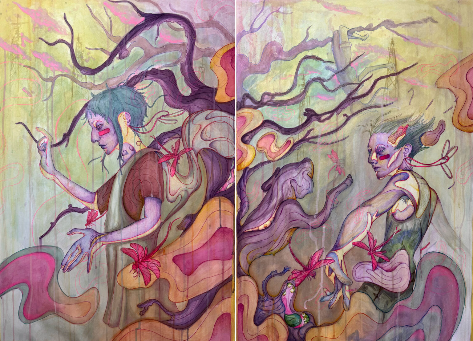 “بيت الجدة"
ألوان مائية، الوان رصاص ملونة علي ورق
140*100 cm
2024
