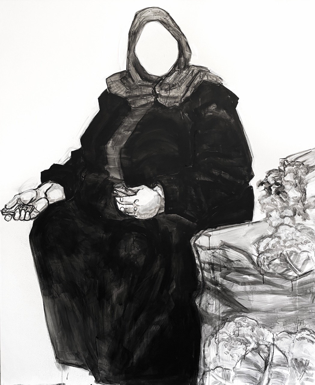 Seller, 2023, charcoal and acrylic on canvas
