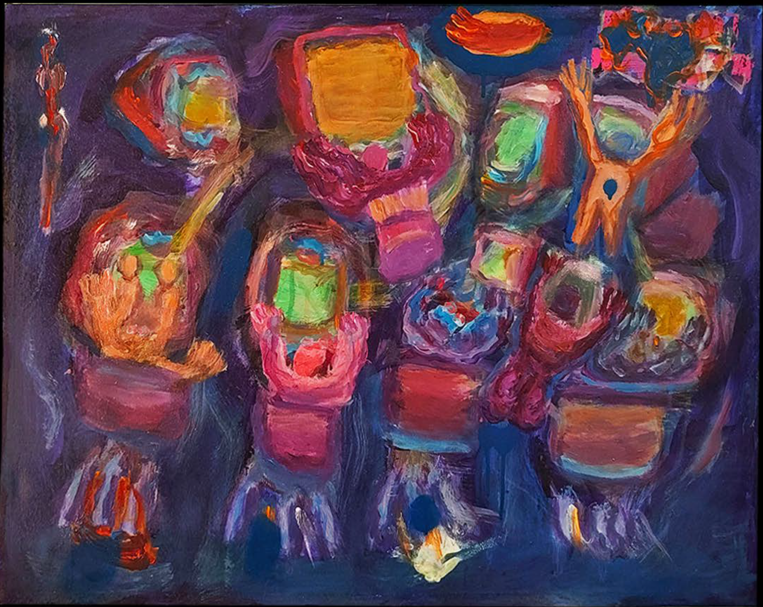 Internet cafe in the early 00s
2025
Acrylics, pastels, markers
60 x 80 cm