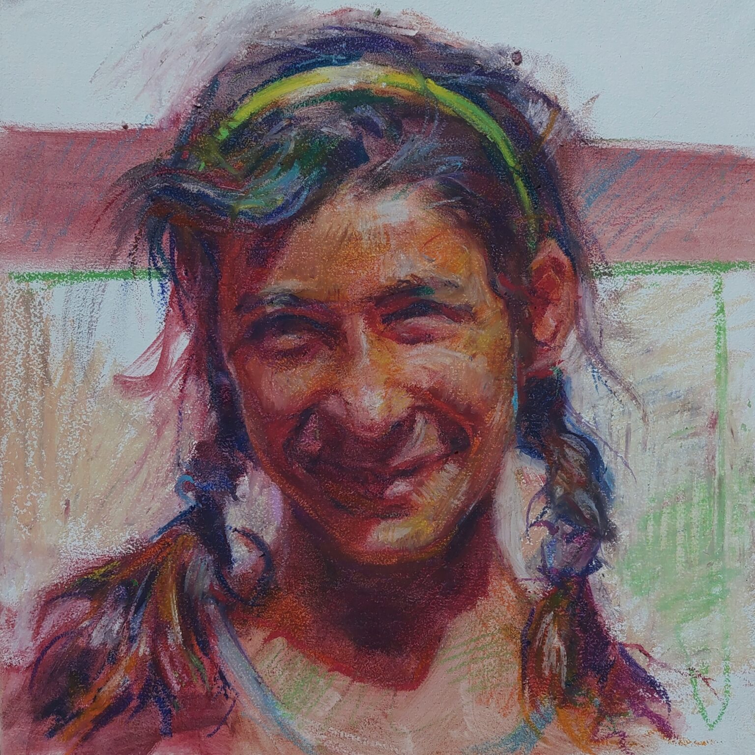 العنوان/ بورتريه
السنة/ 2026
الخامة/ oil pastel on canvas
الابعاد/ 33×33 cm