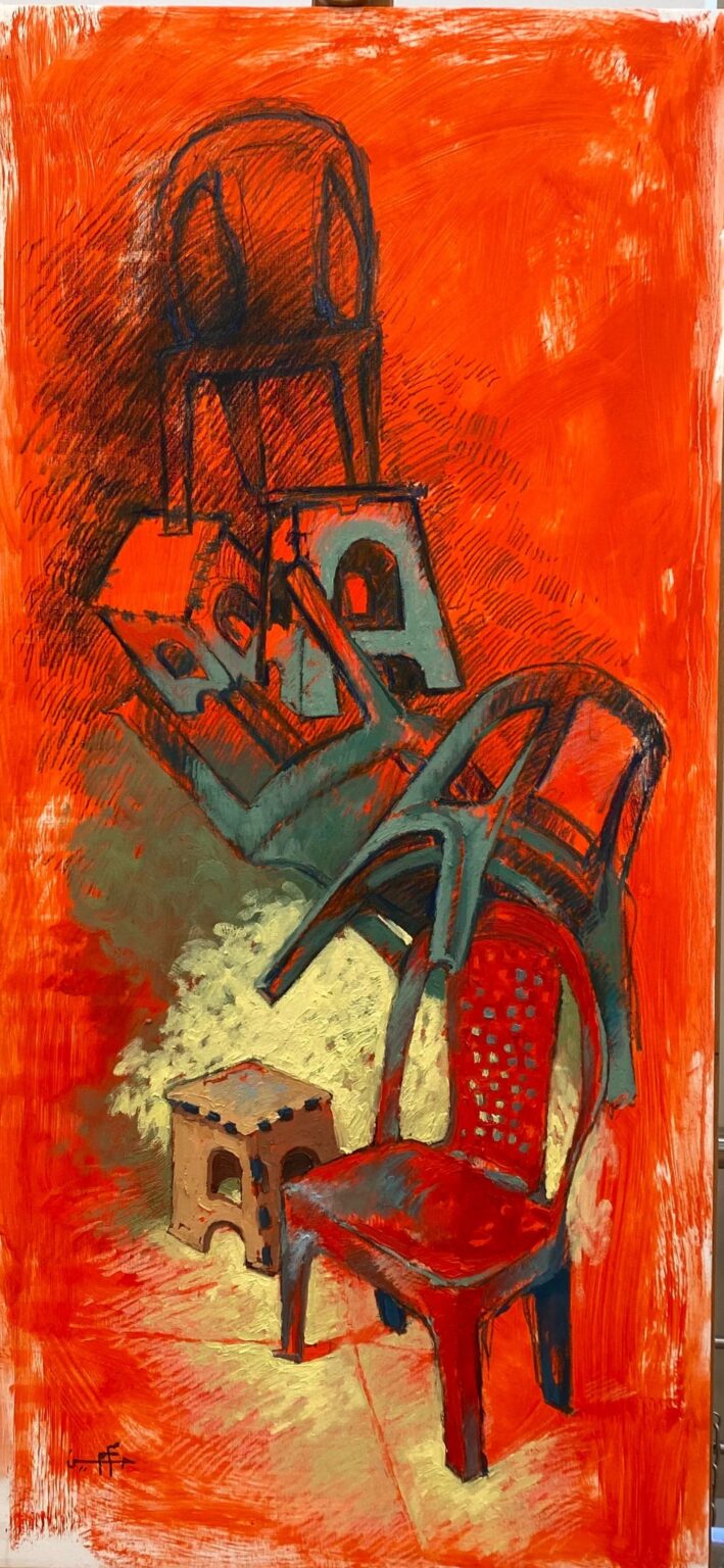 Plastic chairs,oilpainting on canvas size: 130*60 , 2025