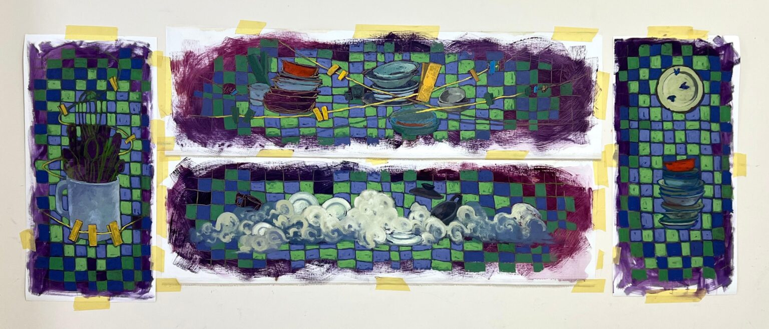 Mawaeen An artwork composed of 4 unfinished parts mixed Media on canvas,2025