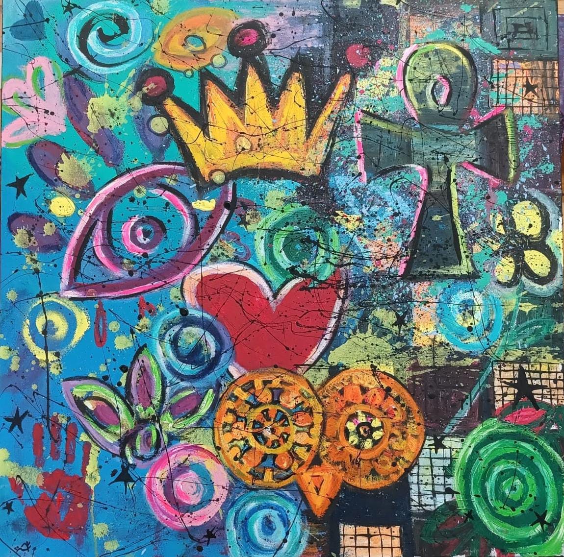 "Symbols of me 2025 Acrylics on canvas 80x80 cm"