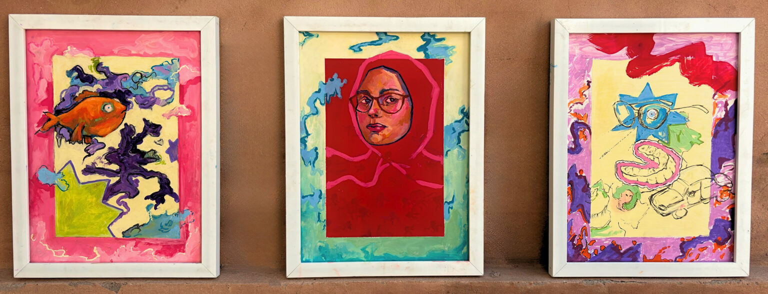 “Alive From Alexandria” 2024 Mixed Media (Acrylic, Gouache, Ink) on MDF 30 cm x 40 cm per panel (Triptych)
