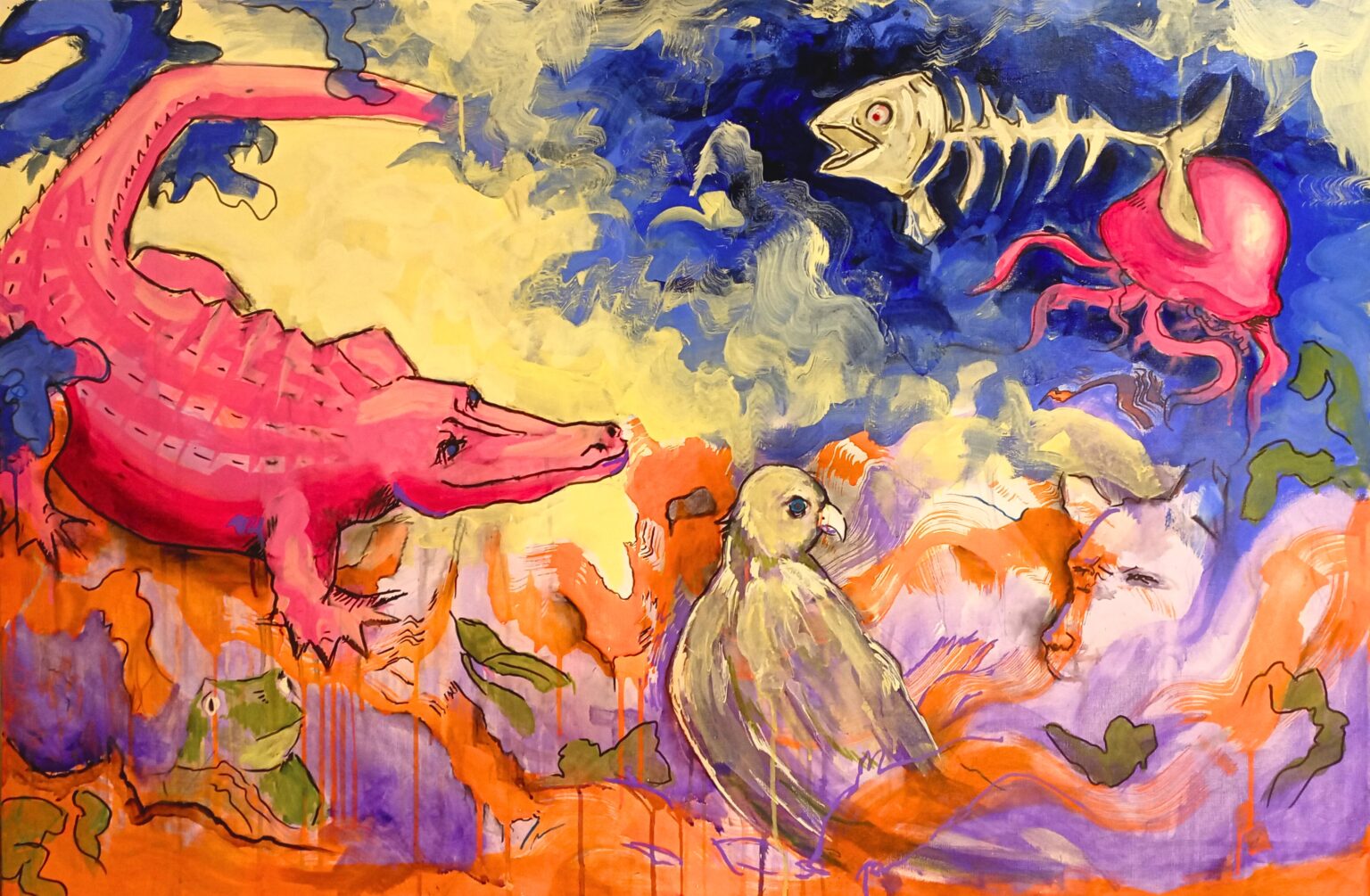 “Meaning Fades” Mixed Media (Acrylic, Gouache, Oil Pastel, Ink) on canvas 100 cm x 120 cm