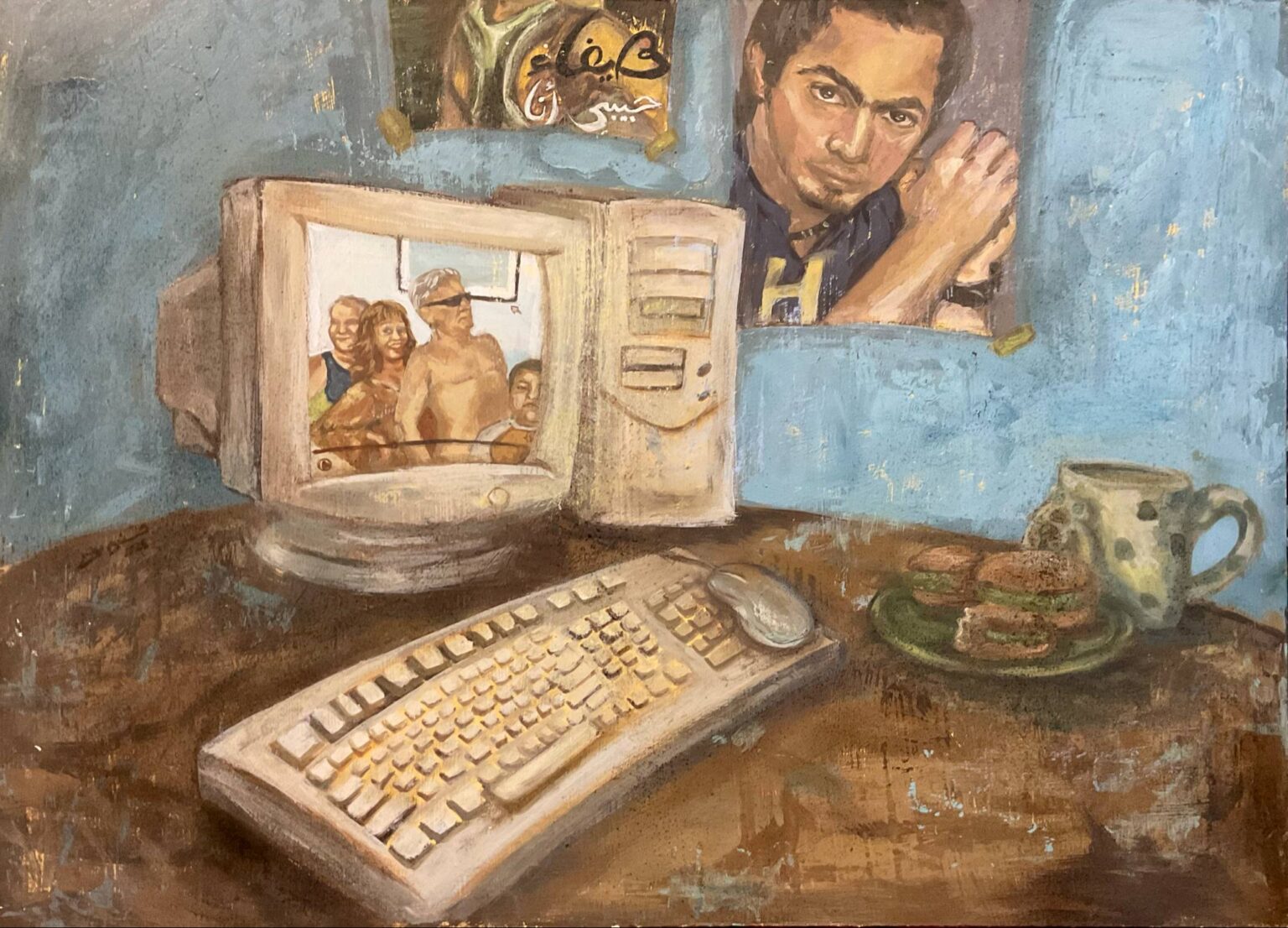 "Y2k still life 2025 Mixed media on mdf 50 * 70 cm"
