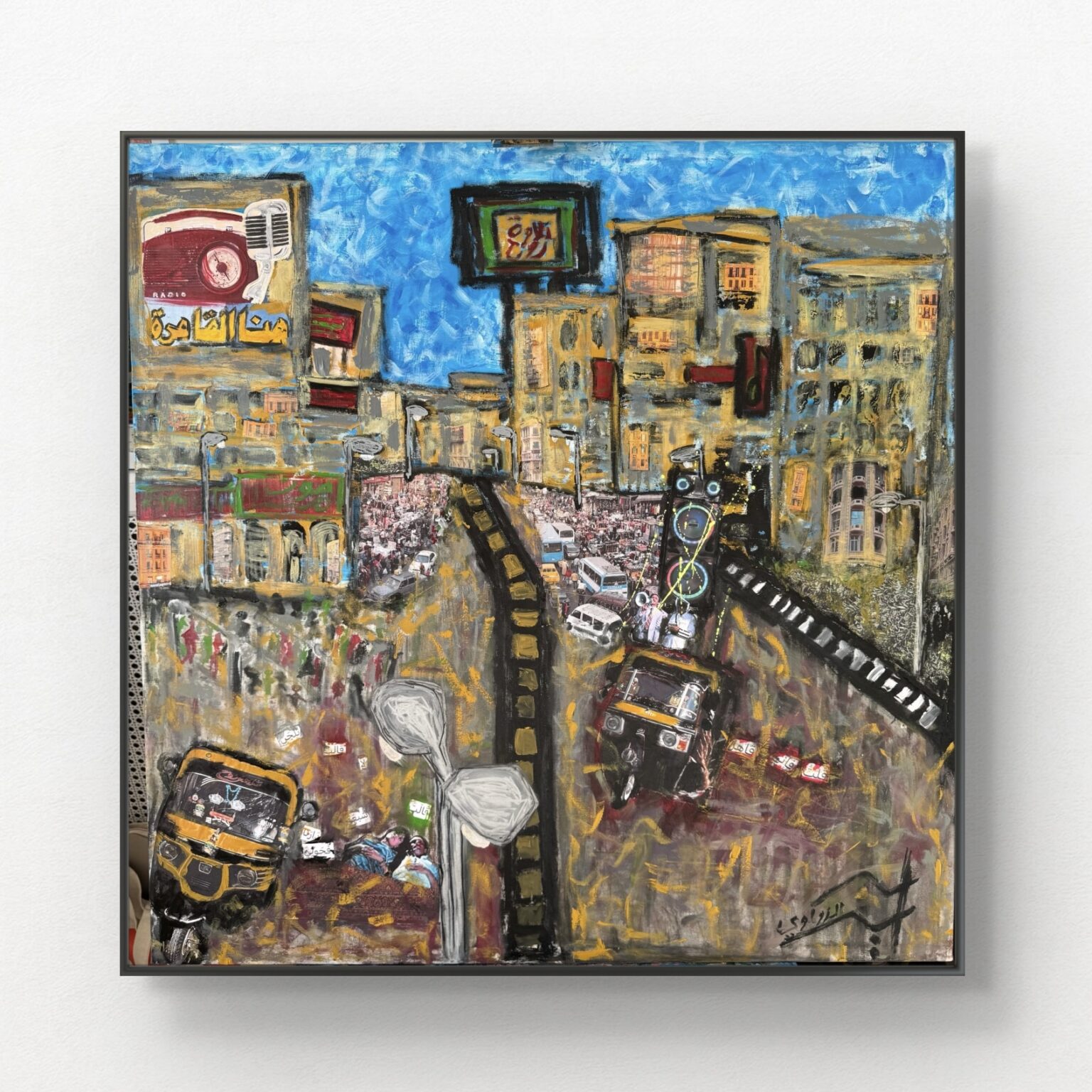 "هنا القاهره 2026 Mixed media on canvas 80x80cm"