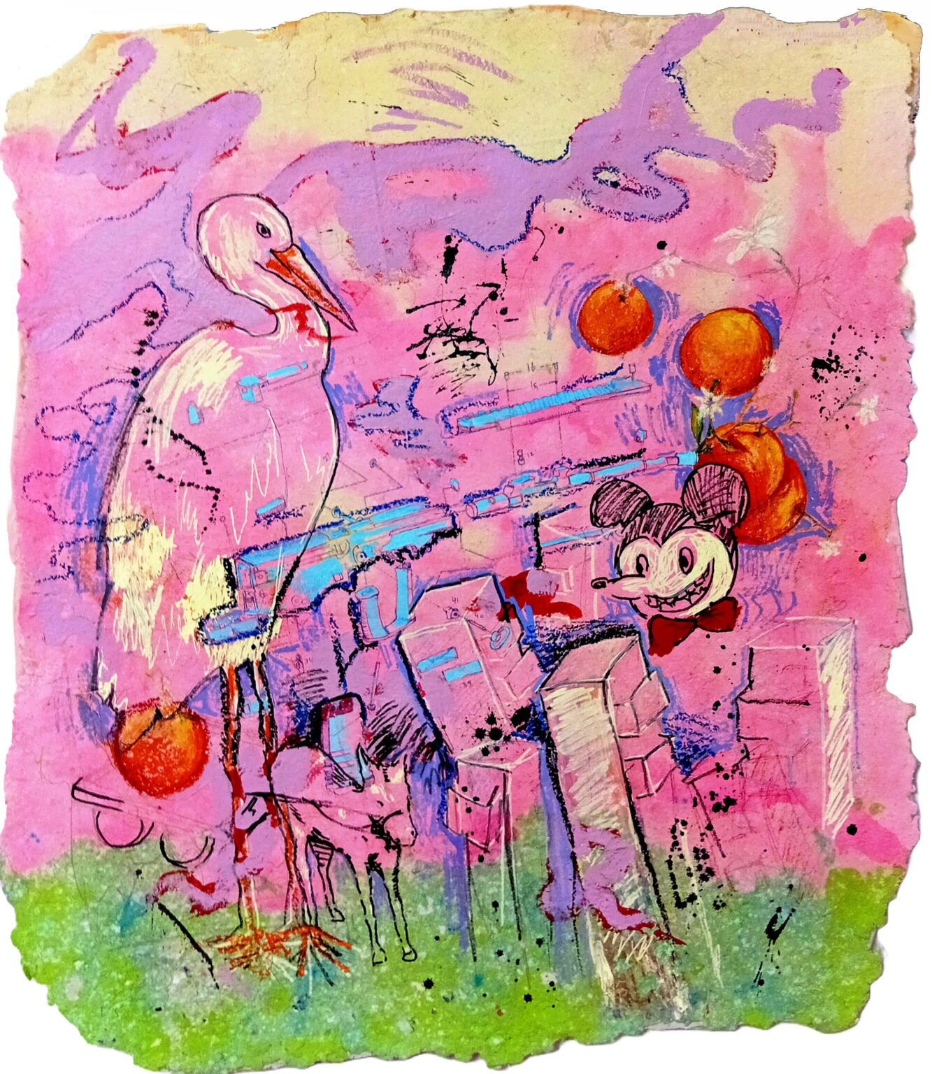 " “TAVOR X95”
2025
Mixed Media (Acrylic, Gouache, Oil Pastel, Ink) on Paper
100 cm x 84 cm